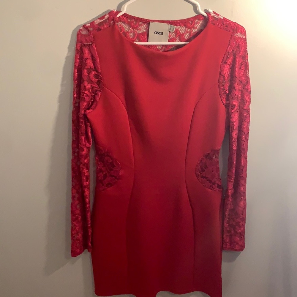 ASOS bodycon dress with lace side cutouts and lace back